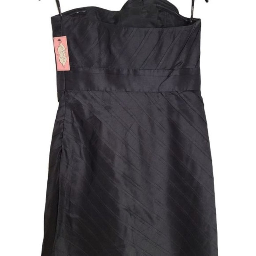 𝅺PHOEBE COUTURE Black 100% Silk Elegant Strapless Cocktail Dress Size 4 - Picture 11 of 16